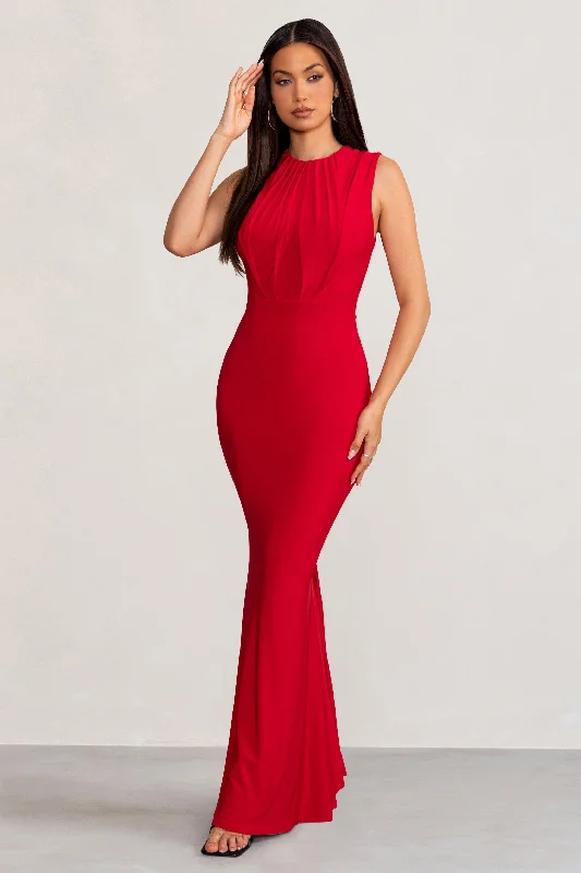 Phoenix | Red Sleeveless Maxi Dress with Hood Chic Off-Shoulder Maxi Dress