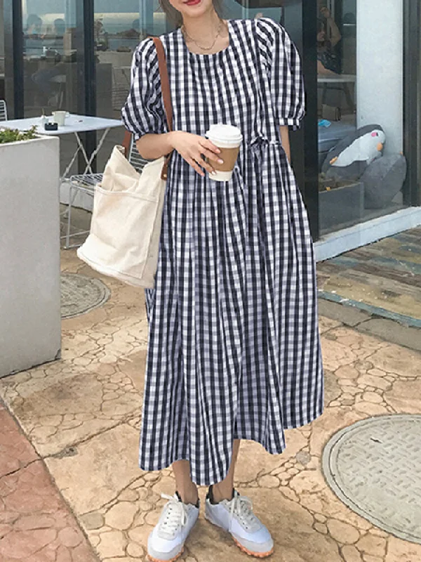 Pregnant Plaid Print Puff Sleeve Irregular Spliced Shirt Casual Women Maxi Dress Elegant Maxi Dress with Ruffles Pregnant Plaid Print Puff Sleeve Irregular Spliced Shirt Casual Women Maxi Dress Elegant Maxi Dress with Ruffles