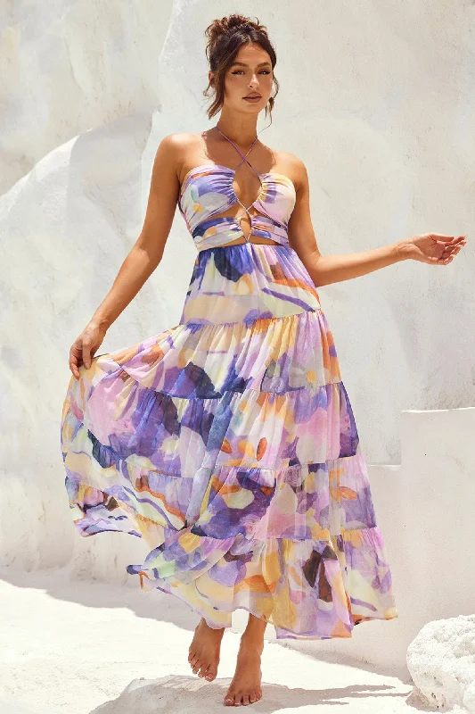 Real World Maxi Dress -  Purple Multi Chic Button-Up Maxi Dress