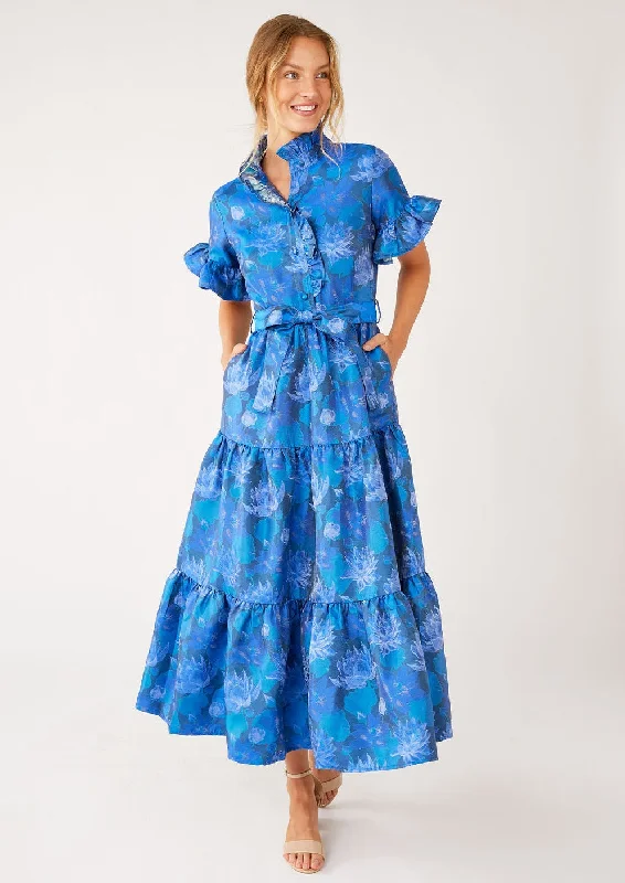 Sadie Maxi Dress Blue Floral Silhouette Jacquard Chic Sleeveless Maxi Dress