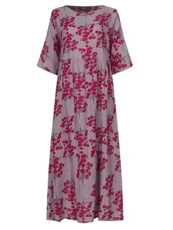 Short Sleeve Floral Print O-neck 3/4 Sleeve Women Maxi Dress Trendy A-Line Maxi Dress Short Sleeve Floral Print O-neck 3/4 Sleeve Women Maxi Dress Trendy A-Line Maxi Dress