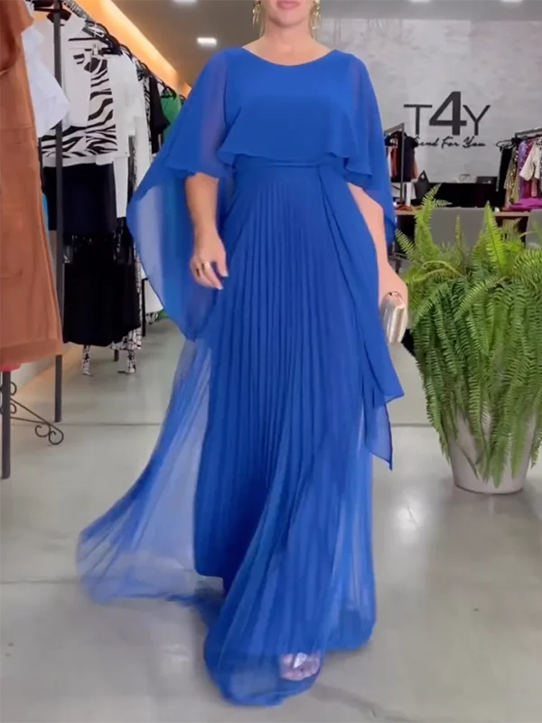 Zjkrl - Short Sleeves Solid Color Split-Joint Round-Neck Maxi Dresses Comfortable Long-Sleeve Maxi Dress Zjkrl - Short Sleeves Solid Color Split-Joint Round-Neck Maxi Dresses Comfortable Long-Sleeve Maxi Dress