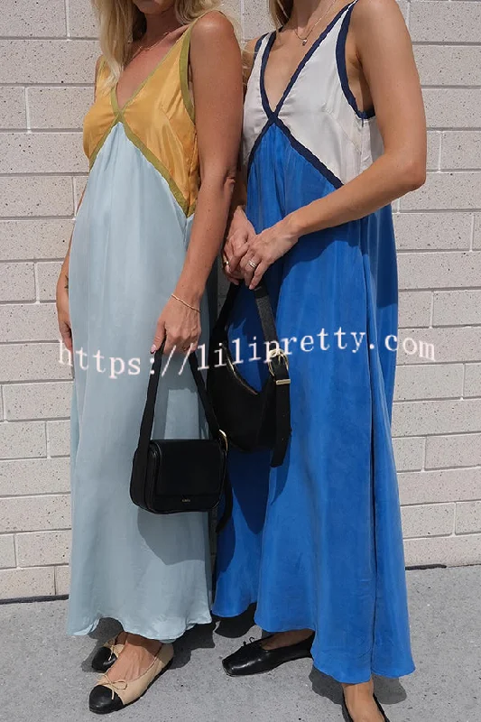 Perfect for Summer Weddings Satin Contrast Colour Relaxed Maxi Dress Comfortable T-Shirt Maxi Dress