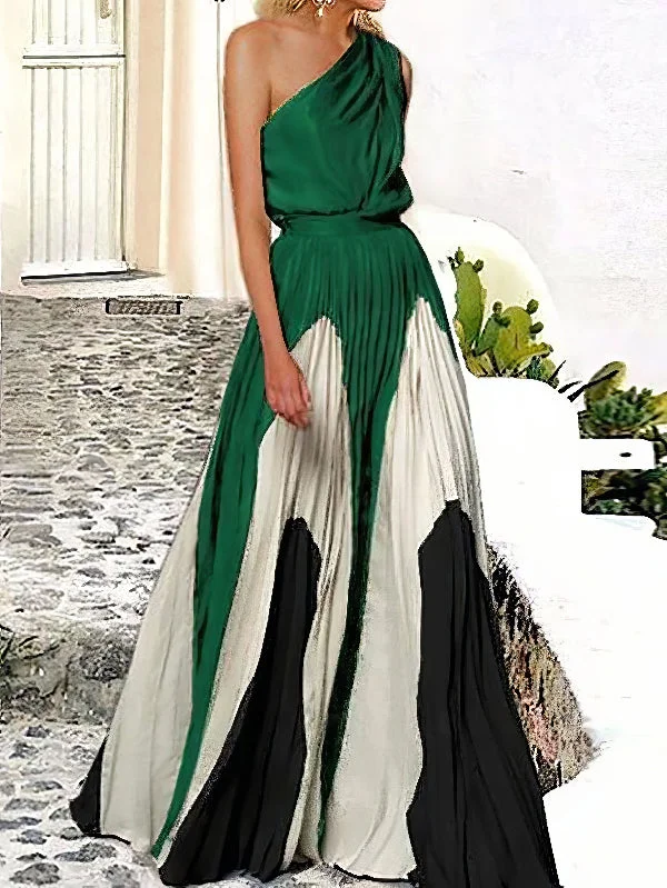 Zjkrl - Sleeveless Asymmetric Pleated Printed One-Shoulder Maxi Dresses Stylish Boho Maxi Dress Zjkrl - Sleeveless Asymmetric Pleated Printed One-Shoulder Maxi Dresses Stylish Boho Maxi Dress