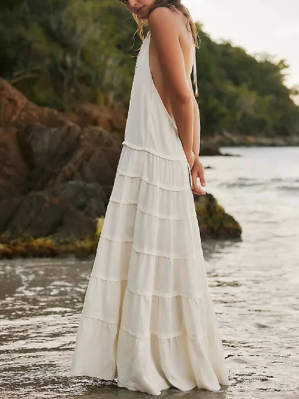 Somewhere Sunny Strappy Hanging Graceful Neck Drop-Waist Maxi Dress Classic Tulle Maxi Dress