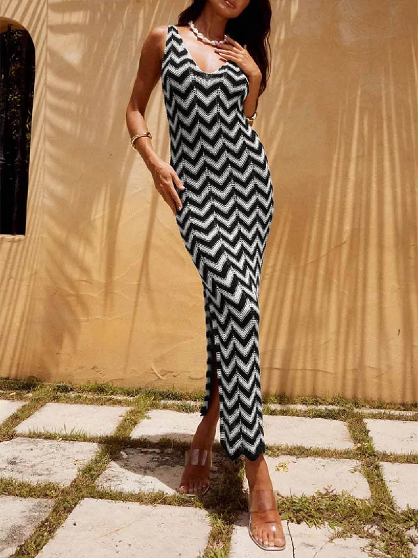 Summer V-Neck Striped Crochet Graceful Slit Sexy Maxi Dress Classic V-Neck Maxi Dress Summer V-Neck Striped Crochet Graceful Slit Sexy Maxi Dress Classic V-Neck Maxi Dress