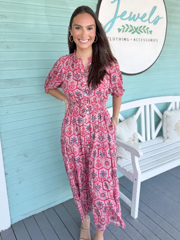 (THML) The Greenwich Pink Maxi Dress Stylish Off-Shoulder Maxi Dress