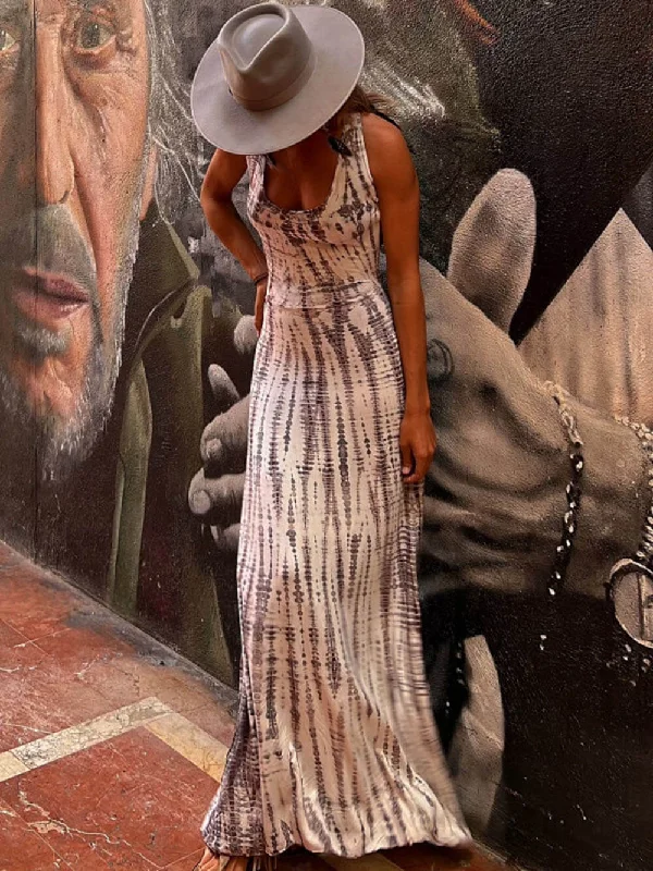 Tie-dye Print Back Charming Lace-up Stretch Maxi Dress Fashionable Chiffon Maxi Dress Tie-dye Print Back Charming Lace-up Stretch Maxi Dress Fashionable Chiffon Maxi Dress