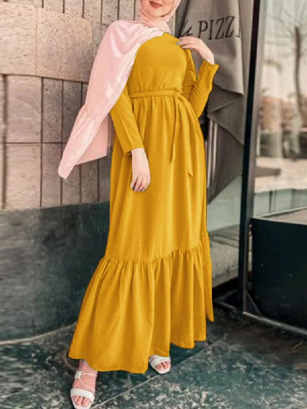 Vintage Pleated Spliced Belted Loose Long Sleeve Tunic Casual Women Maxi Dress Comfortable Bohemian Maxi Dress Vintage Pleated Spliced Belted Loose Long Sleeve Tunic Casual Women Maxi Dress Comfortable Bohemian Maxi Dress