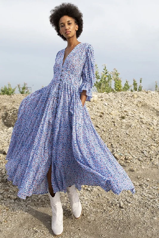 Xola Maxi Dress Jasmine Blue Trendy Off-Shoulder Ruffle Maxi Dress