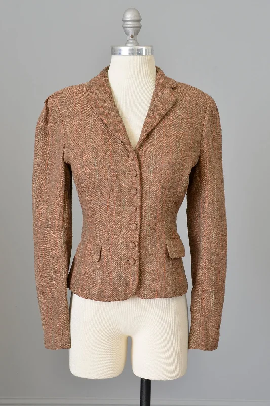 1970s Ralph Lauren Silk Tweed Cropped Riding Jacket Fleece Jacket Down Jacket Feather Jacket