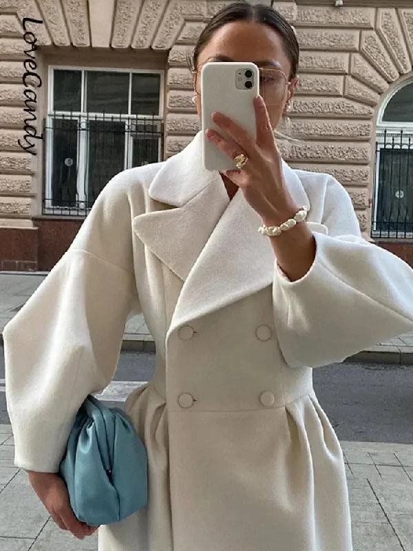 Spring Women Elegant Woolen Blend Coat Fashion Thicken Lapel Double-Breasted Long Jackets Office Lady Cashmere Outerwears Wool Fabric Cashmere Fabric Tweed Fabric Spring Women Elegant Woolen Blend Coat Fashion Thicken Lapel Double-Breasted Long Jackets Office Lady Cashmere Outerwears Wool Fabric Cashmere Fabric Tweed Fabric