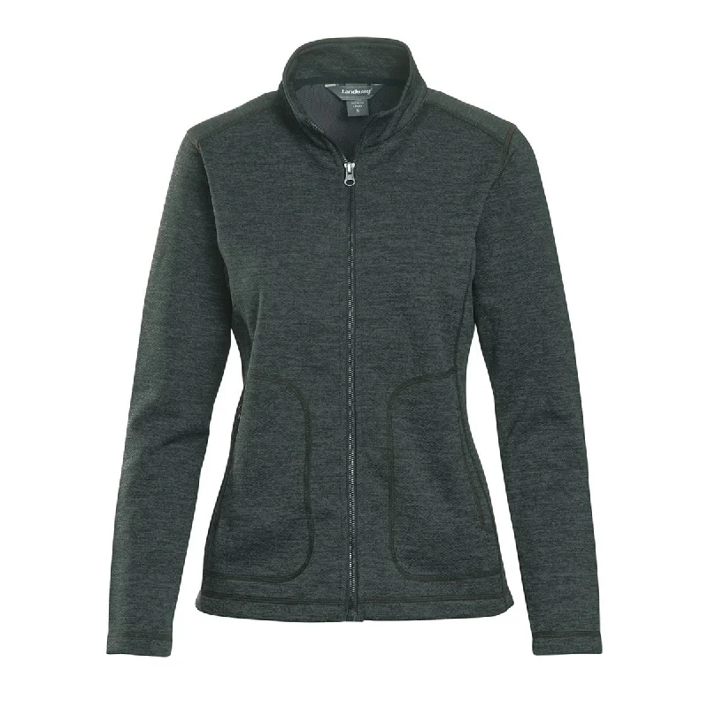 Landway Women's Heather Moss Summit Textured Knit Jacket Stand-Up Collar Roll-Neck Collar Turtle Neck Landway Women's Heather Moss Summit Textured Knit Jacket Stand-Up Collar Roll-Neck Collar Turtle Neck
