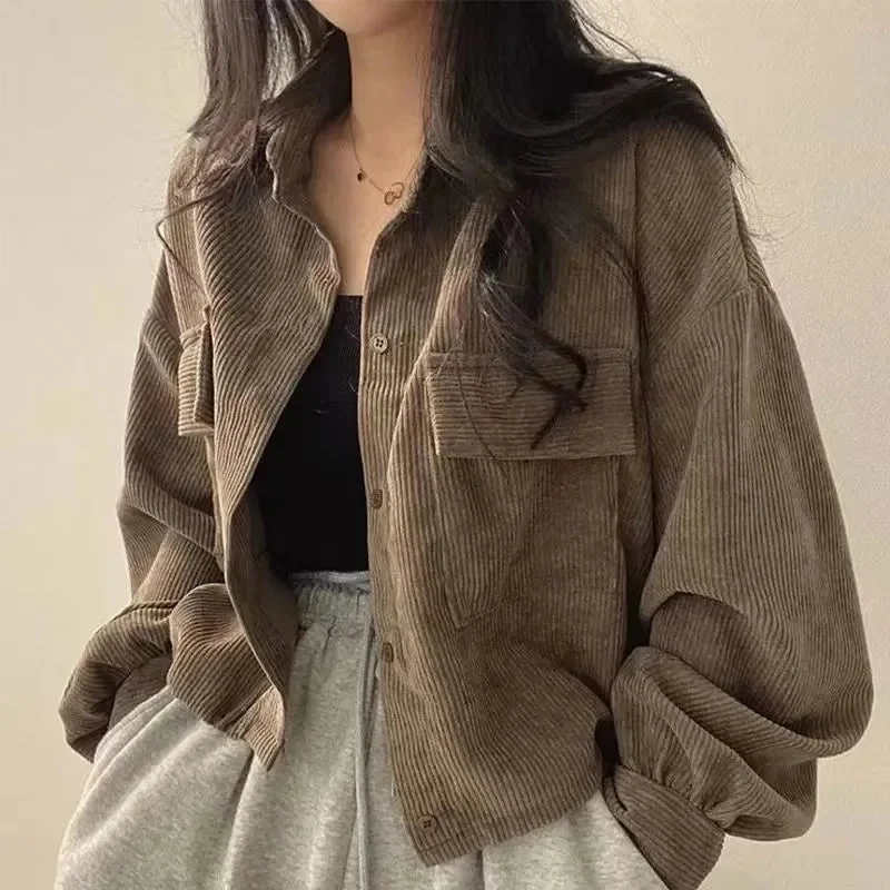 Getadme Corduroy Vintage Oversized Crop Women's Jacket Black Chic Coats Harajuku Fashion New Cardigan Female Tops Retro Clothes Welt Pockets Slit Pockets Flap Pockets Getadme Corduroy Vintage Oversized Crop Women's Jacket Black Chic Coats Harajuku Fashion New Cardigan Female Tops Retro Clothes Welt Pockets Slit Pockets Flap Pockets