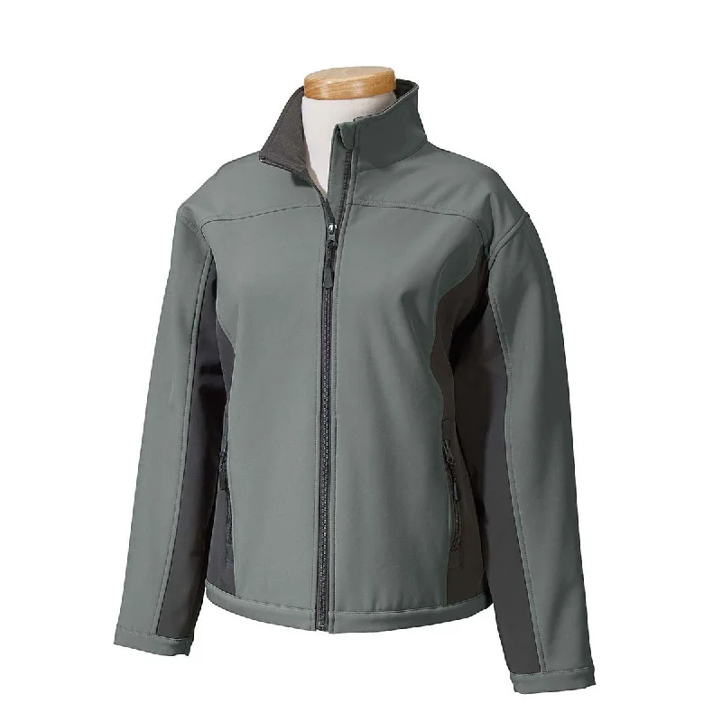 Devon & Jones Women's Charcoal/Dark Charcoal Soft Shell Colorblock Jacket Hooded Jacket Caped Jacket Shawl Collar Jacket