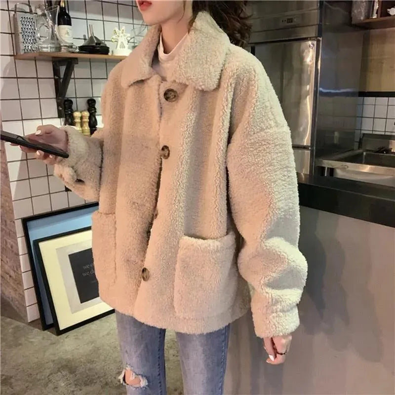 Teddy Fleece Cropped Jackets Women Korean Fashion Vintage Harajuku Sweet Soft Girl Lambs Wool Coat Baggy Winter Loose Denim Jacket Leather Jacket Suede Jacket Teddy Fleece Cropped Jackets Women Korean Fashion Vintage Harajuku Sweet Soft Girl Lambs Wool Coat Baggy Winter Loose Denim Jacket Leather Jacket Suede Jacket