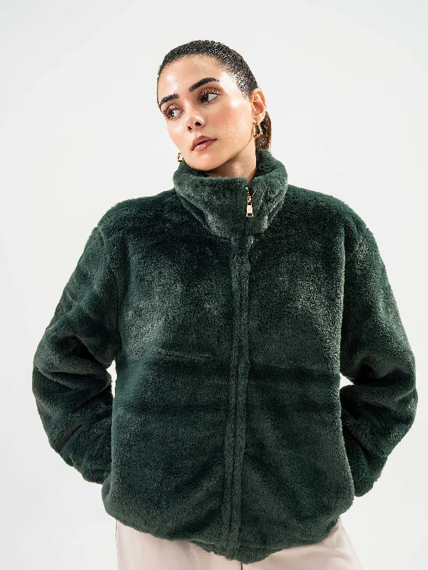 Fur Jacket Zip Front Button Front Snap Front