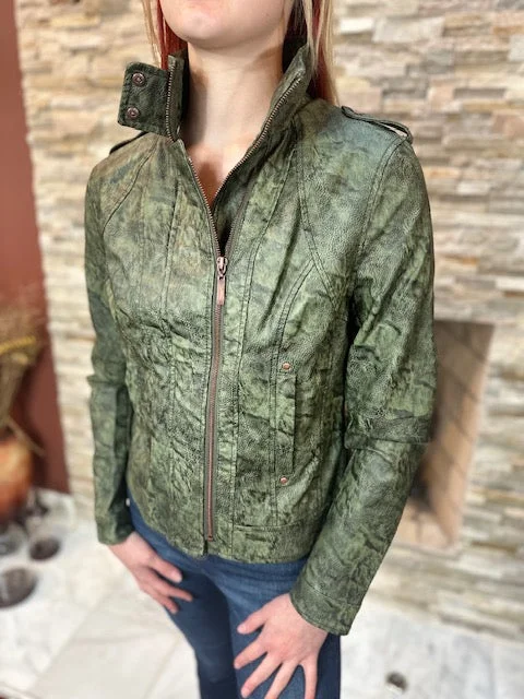 Ladies Leather Jacket - (3B532) GRN/OLV Denim Jacket Leather Jacket Suede Jacket