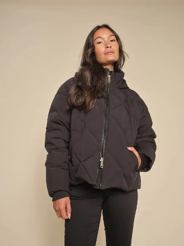 Mos Mosh Black Ahla Down Jacket Faux Fur Fabric Real Fur Fabric Shearling Fabric