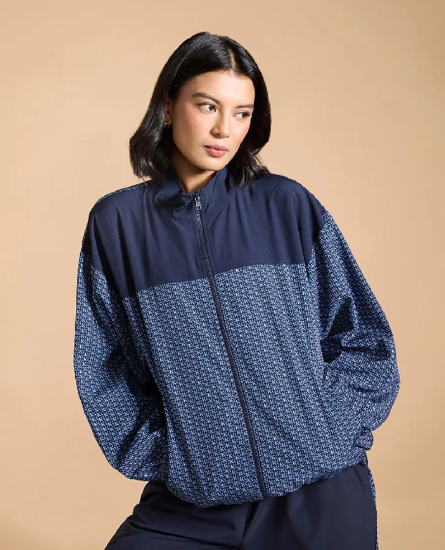 Oversized Printed Bomber Jacket Front Pockets Side Pockets Patch Pockets