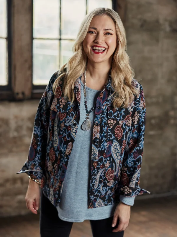 Blue Tapestry Short Jacket Bomber Jacket Anorak Windbreaker
