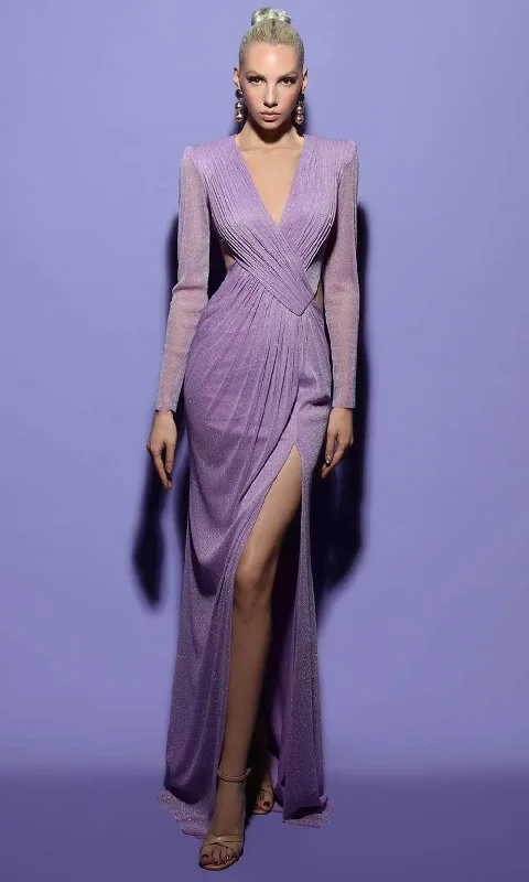 Tarik Ediz 98452 - Full Sleeves Slit Sheath Gown