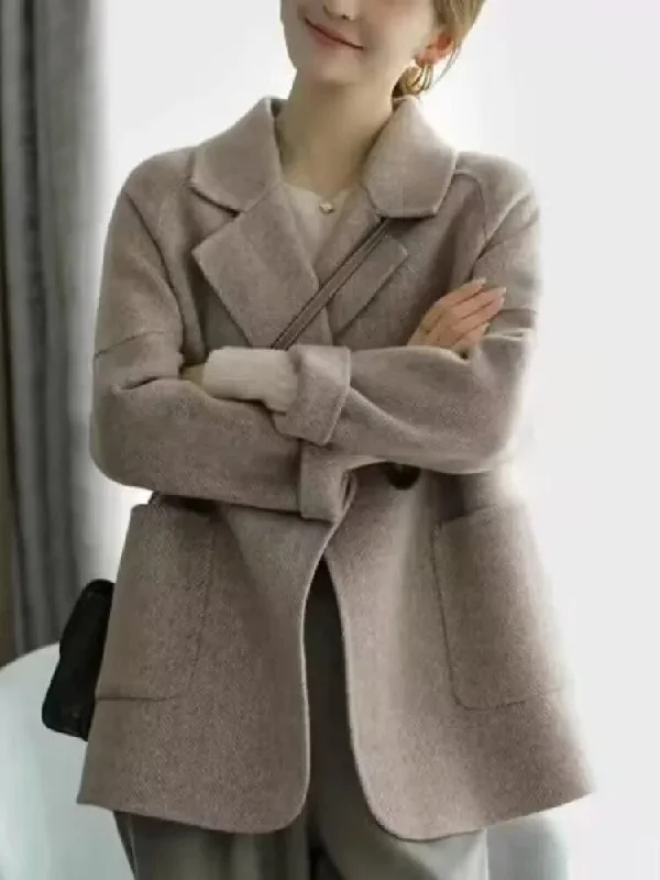 Getadme-Women's Wool Blend Trench Coat Turn-Down Collar Korean Fashion Temperament Female Clothing Autumn New Jackets for Women Appliqued Jacket Beaded Jacket Sequined Jacket Getadme-Women's Wool Blend Trench Coat Turn-Down Collar Korean Fashion Temperament Female Clothing Autumn New Jackets for Women Appliqued Jacket Beaded Jacket Sequined Jacket