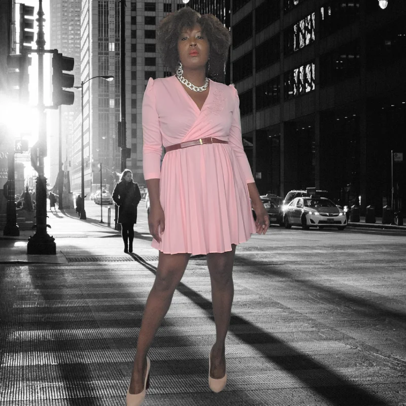 70s Pink Cocktail Mini Dress With Pleats Size M Trendy Tulle Mini Dress