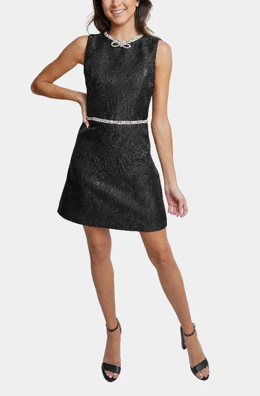 Ellis Embellished Crew Neck Sleeveless Mini Dress with Bows Cozy Ribbed Mini Dress