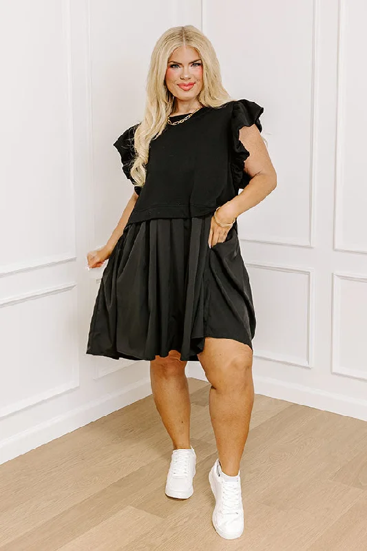Country Club Meet Up Mini Dress in Black Curves Elegant Floral-Print Mini Dress