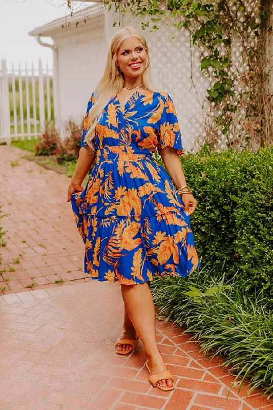 Cruise Trip Ready Floral Mini Dress in Royal Blue Curves Trendy A-Line Mini Dress
