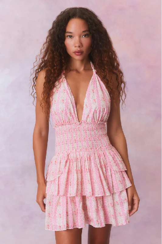Deanna Fragrance Print Halter Mini Dress Cozy Jersey Mini Dress
