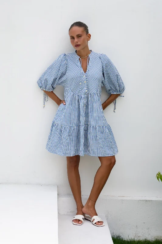 Emilia Blue Gingham Button Down Mini Dress Classic Shift Mini Dress