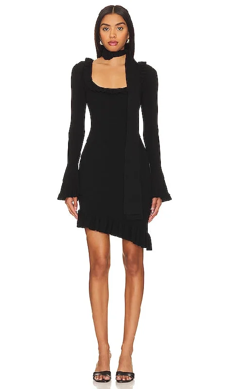 For Love & Lemons Stevie Mini Dress in Black Comfortable One-Shoulder Mini Dress
