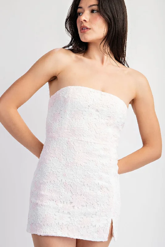 Good Life Two Tone LAce Micro Mini Dress Trendy Off-Shoulder Dress Mini