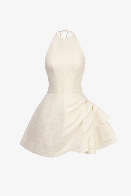 SALE | Jacquin Halter Neck Mini Dress Elegant Satin Lace Mini Dress