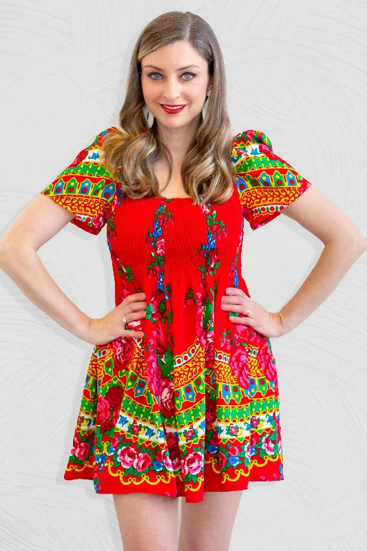 Jessica Red Mini Dress Top Fashionable Mini Dress with Frills