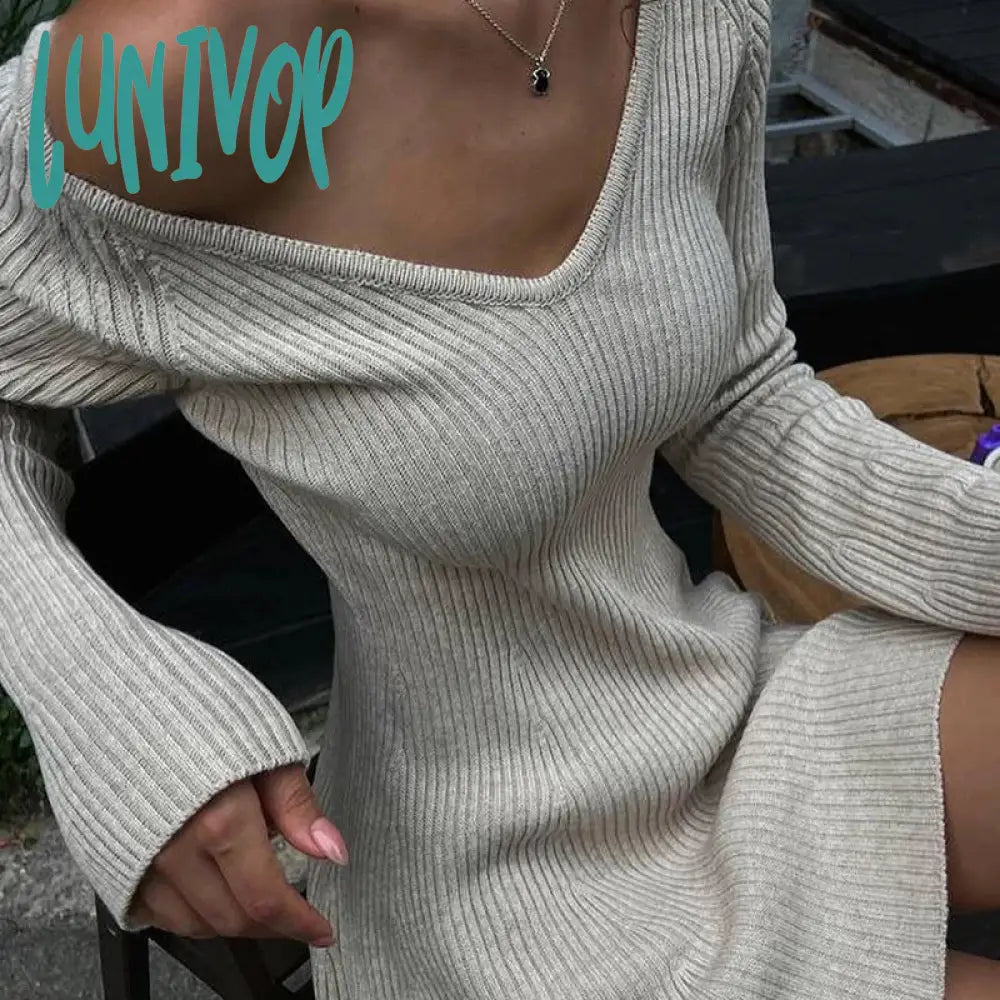 Lunivop Elegant Ribbed Knit A-Line Mini Dress Fashion Club Outfits for Women Jersey V Neck Sweater Dresses Autumn Mini Dress Classic Floral Print Mini Dress
