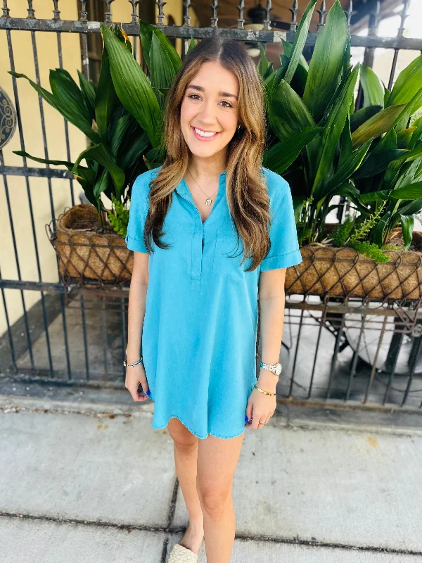 Moon Washed Denim Mini Dress- Sky Blue Classic Solid Mini Dress