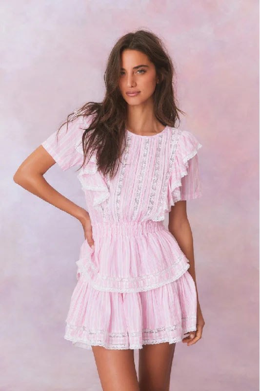 Natasha Stripe Cotton Mini Dress- CAPTIVA PINK Trendy A-Line Mini Dress