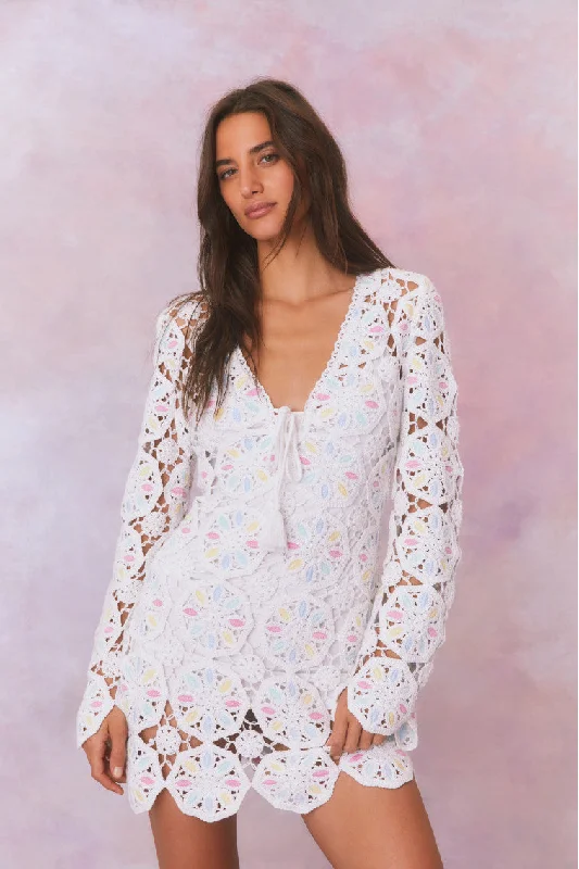 Poemes Multi Colored Crochet Mini Dress Elegant Silk Mini Dress