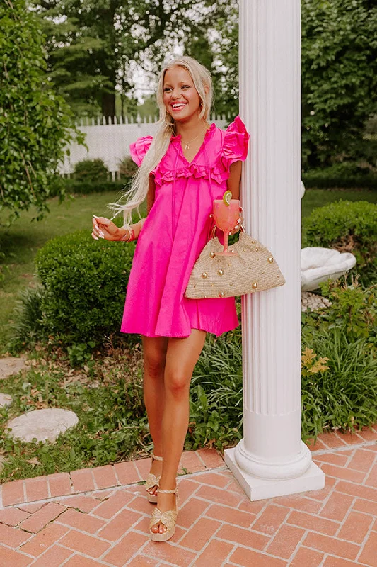 Pretty Chic Ruffle Mini Dress in Hot Pink Cozy Knitted Mini Dress