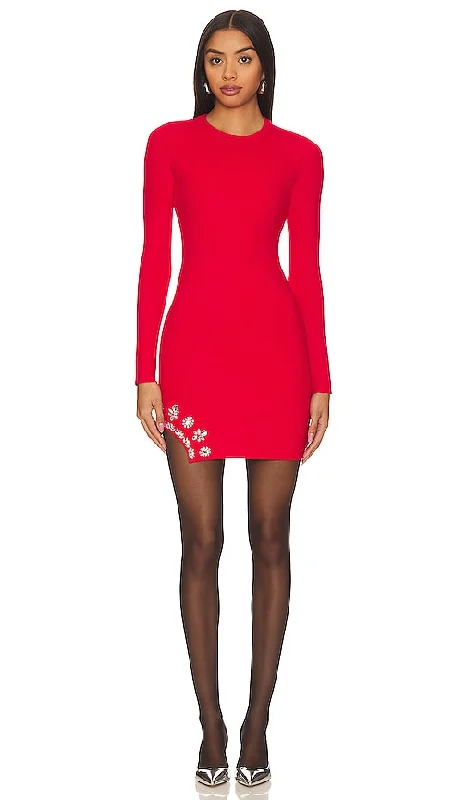 SAYLOR Reid Mini Dress in Red Cozy Ruched Mini Dress