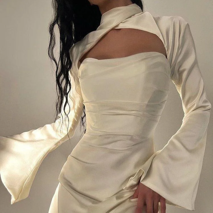 Swan Backless Halter Draped Satin Mini Dress Modern Satin Mini Dress
