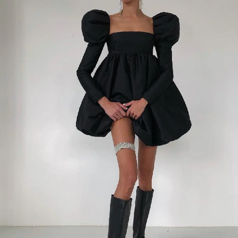 Zephyr Puff Sleeve Mini Dress Cozy Knitted Mini Dress