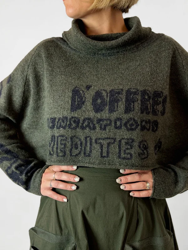Text Print Cropped Jumper - 3460707 - Jumper Cashmere Blend Cotton Blend Poly Blend