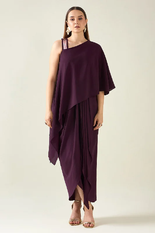 Purple Alloy Metallic Embellished Drape Dress
