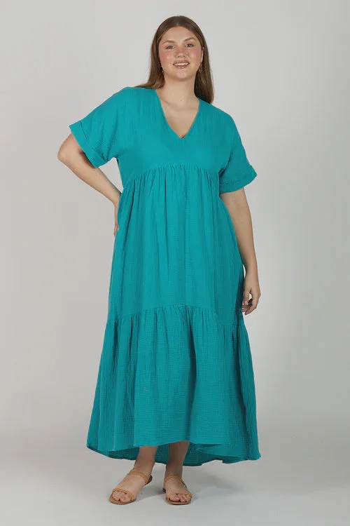 ADRIANA CRINKLE COTTON V NECK DRESS