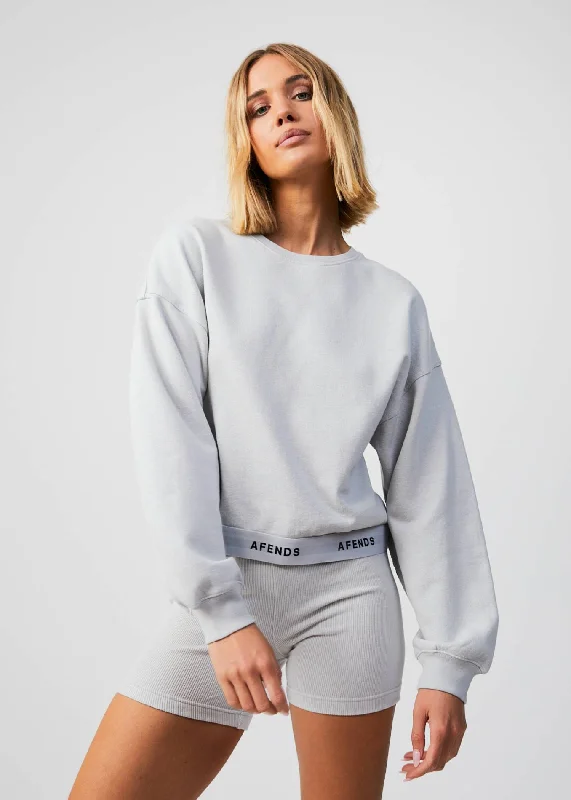 AFENDS Womens Rise - Cropped Crew Neck Jumper - Smoke Anti-Pilling Anti-Shrink Durable AFENDS Womens Rise - Cropped Crew Neck Jumper - Smoke Anti-Pilling Anti-Shrink Durable