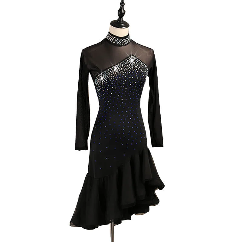 Asymmetric Knee-Length Latin Dress with Mesh